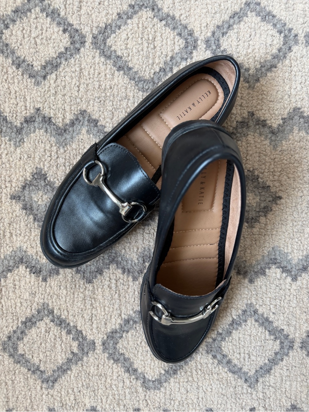 Kelly & Katie Black Loafers with Silver Bit Hardware